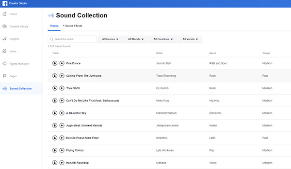  Facebook Creator Studio Sound Collection